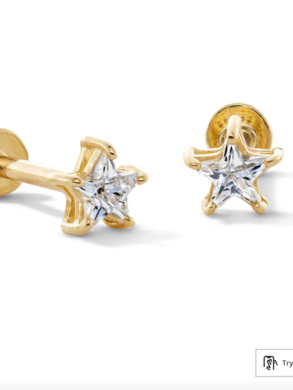 10K Gold CZ Star Flat Back Studs